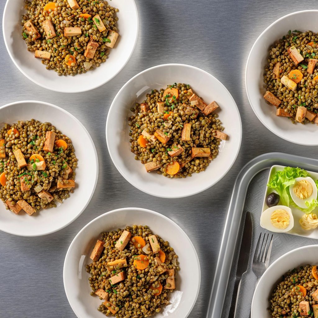 Lentilles vertes au tofu fumé